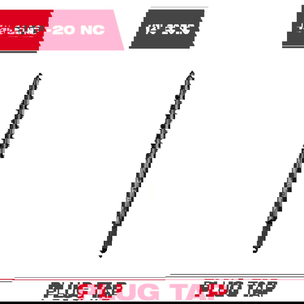 Straight Flute Taps; Tap Type: Straight Flute ; Thread Size (Inch): 1/4-20 (UNC) ; Chamfer: Plug ; Material: High-Carbon Steel ; Coating/Finish: Black Oxide ; Thread Direction: Right Hand